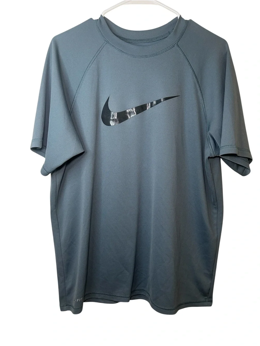Nike Dri Fit Performance Tee Slate Blue Black Swoosh Short Sleeve Athletic Large